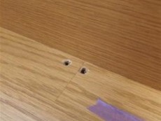 階段床鳴りを止める為に打ったビス穴補修。