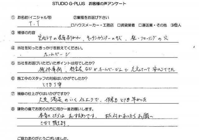 ドア、キッチンカウンター、フローリング等補修